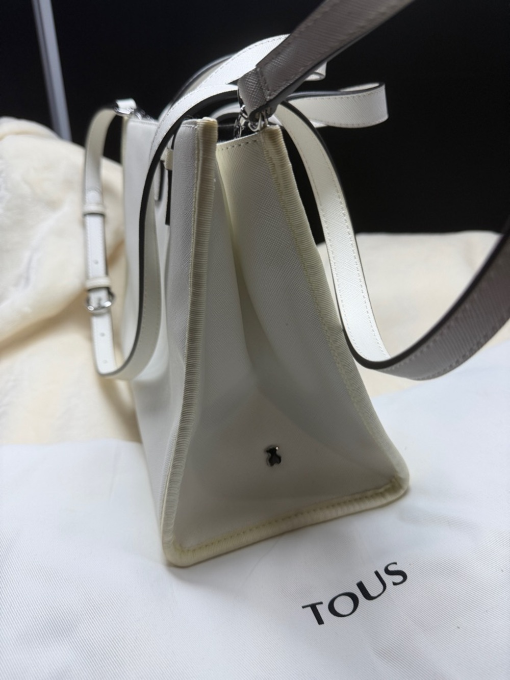 Tous White Leather Tote With Front Logo Pocket View 5